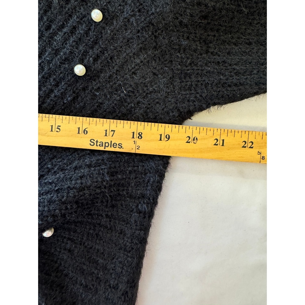 Twist Front Sweater Women Small Black Faux Pearl Embellished V-Neck - Picture 6 of 8